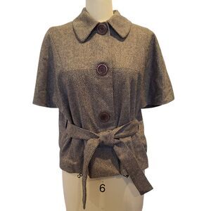 Michael Kors Wool Blend Brown Belted Jacket Short Sleeves Pockets Italy 10 Large